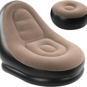 Portable Inflatable Foldable Lounge Chair with Footrest, 🔥Comfortable Combination Plush Flocking Chair for Home & Outdoor🔥